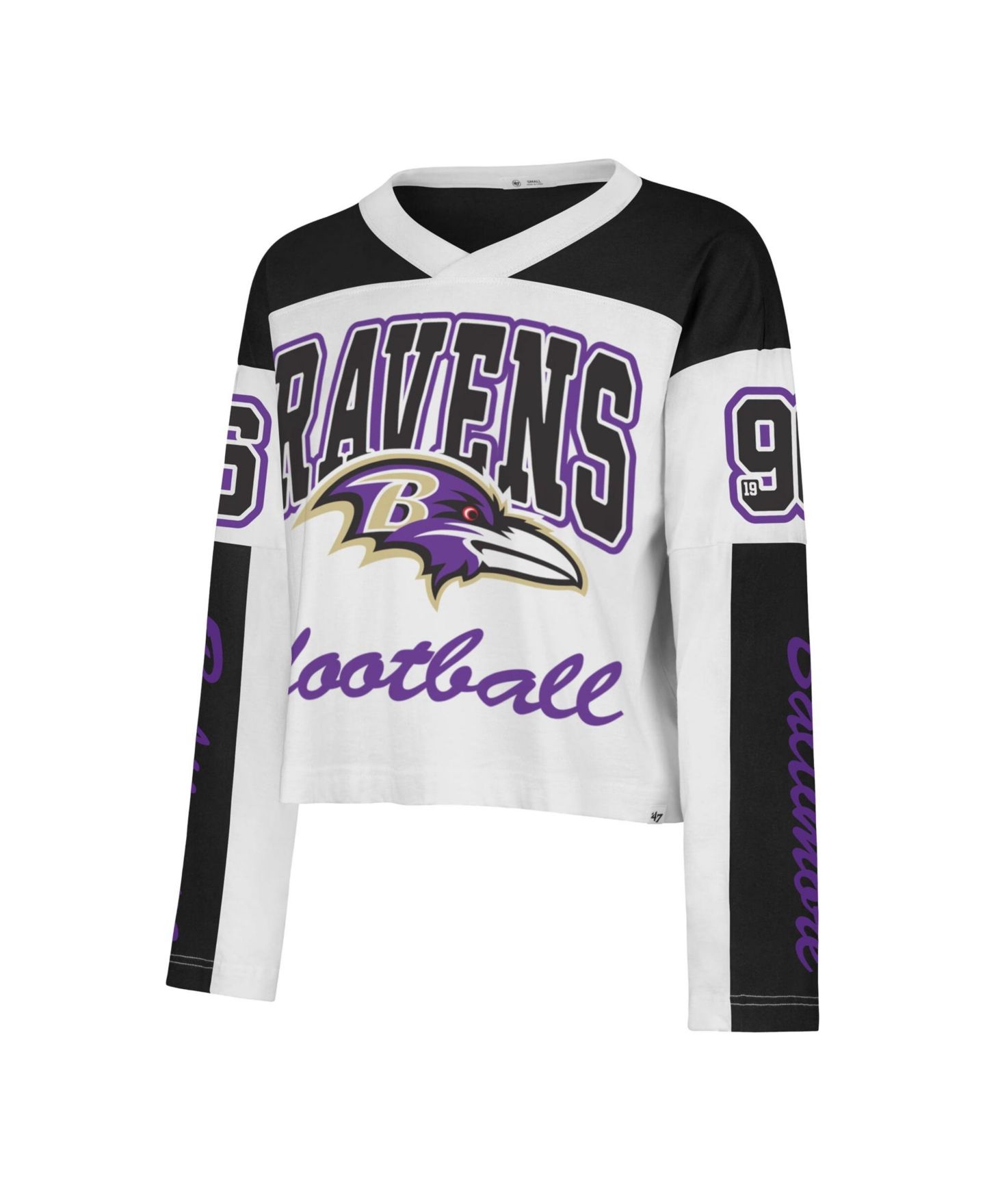 Женская футболка '47 Brand White Baltimore Ravens Exclamation Metro V-Neck Long Sleeve Jersey, цвет: Белый — фото 2