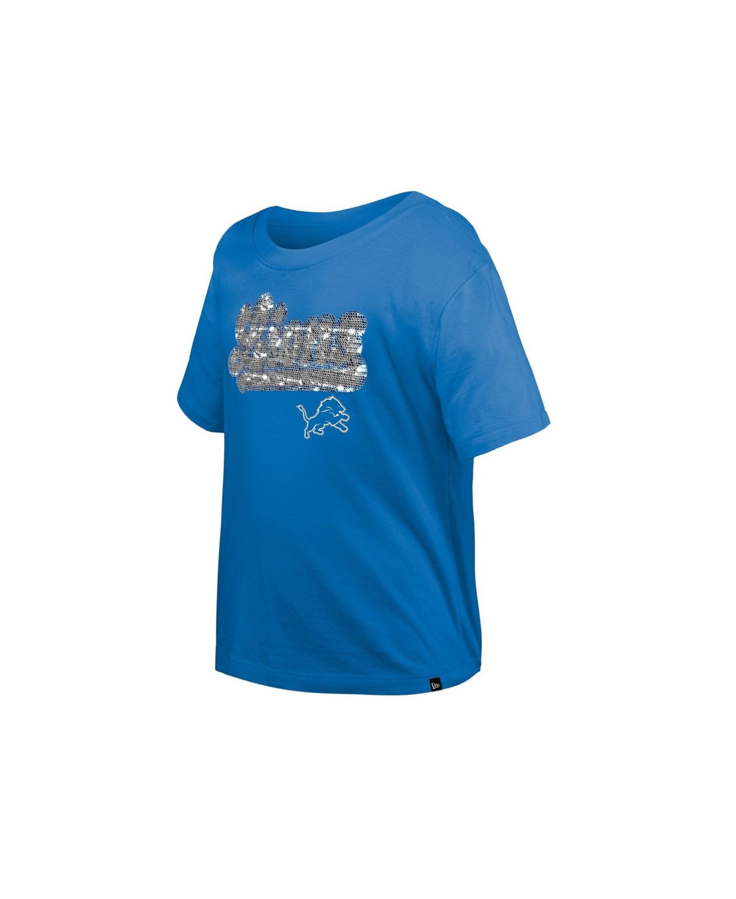 Футболка New Era Blue Detroit Lions Flip Sequin Boxy для девочек — фото 4
