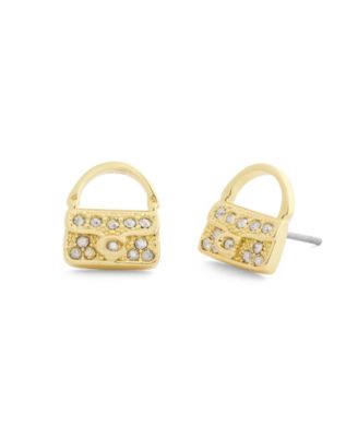 Glass Crystal Gold-Tone Pav&eacute; Tabby Stud Earrings