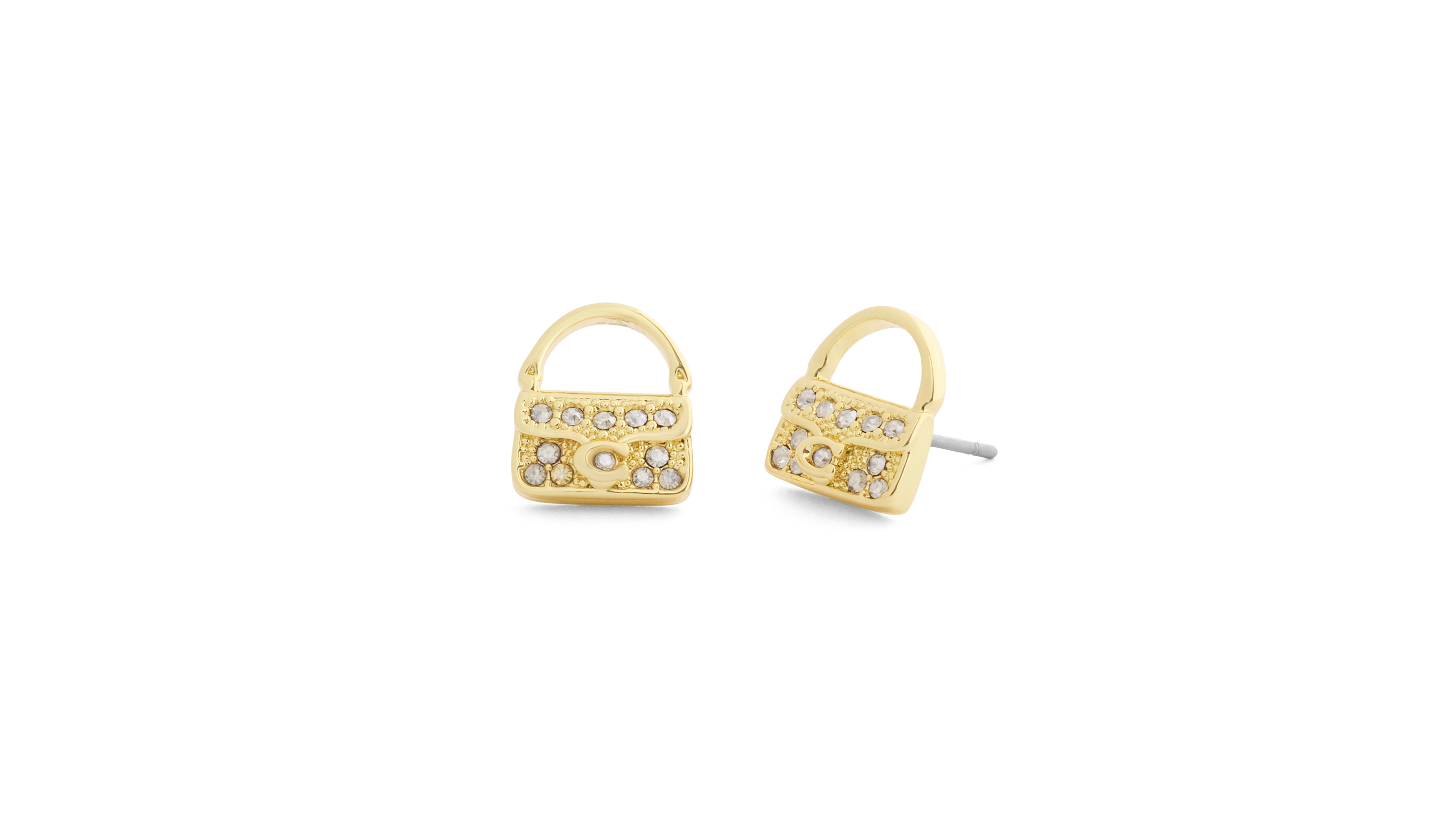 Coach Glass Crystal Gold-Tone Pave Tabby Stud Earrings