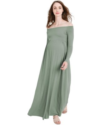 Maternity Off-the-Shoulder Long-Sleeve Empire Waist Maxi Dress
