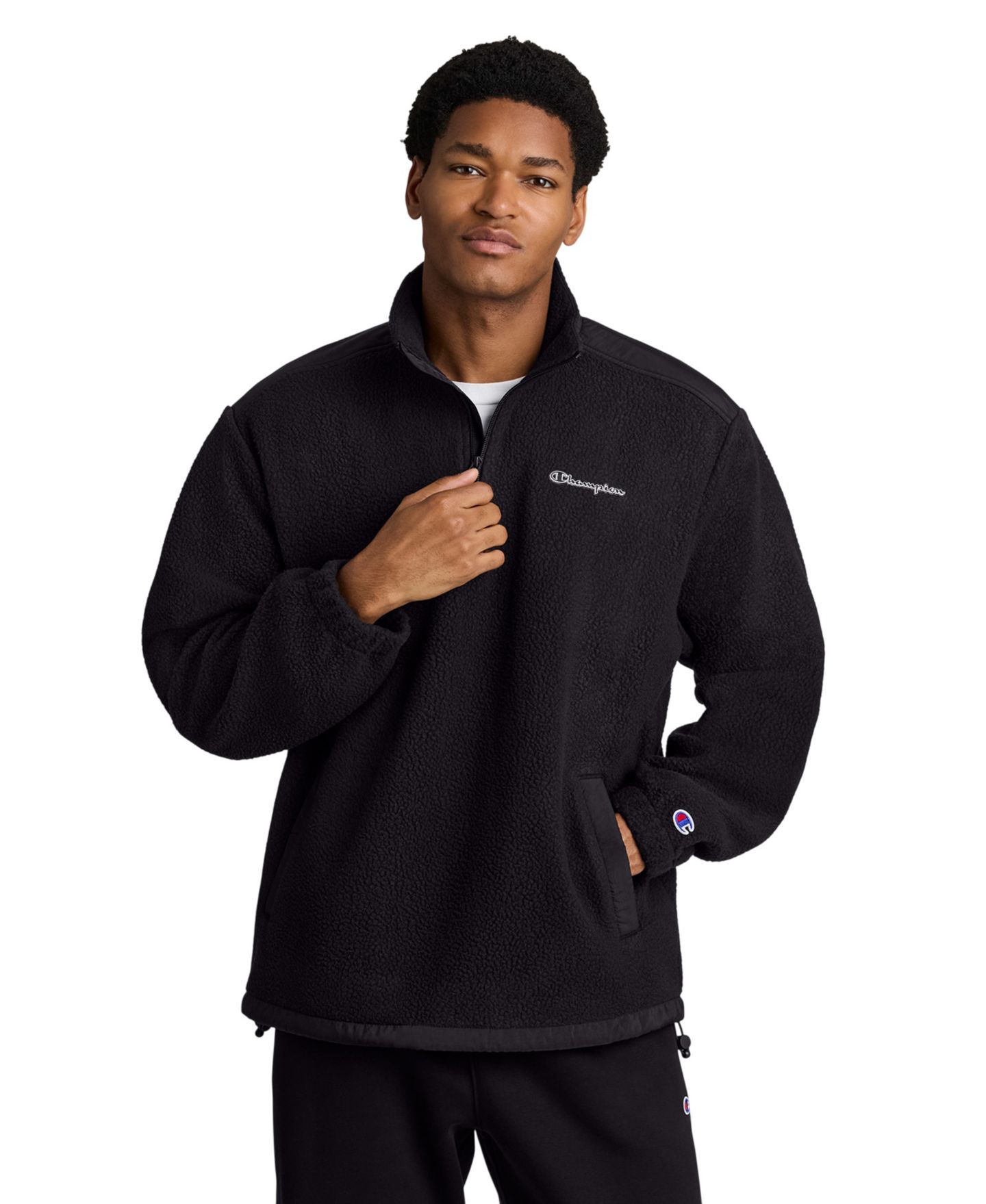 Мужской свитер Champion Polar Fleece Quarter-Zip Pullover, цвет: Чёрный — фото 1