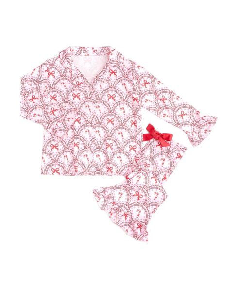 Sweet Wink Toddler Girls' 2T-5T Candy Cane Scallop Christmas Family Pajamas Top and Pants, 2-Piece Set, 2-Pack, цвет: Белый