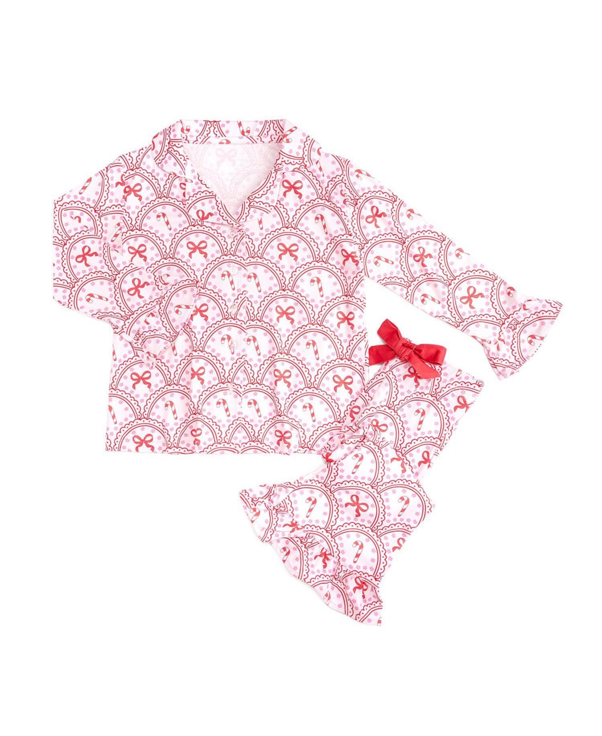 Sweet Wink Toddler Girls' 2T-5T Candy Cane Scallop Christmas Family Pajamas Top and Pants, 2-Piece Set, 2-Pack