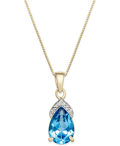 Blue Topaz (2-3/8 ct. t.w.) and Diamond Accent Pendant Necklace in 14k Gold