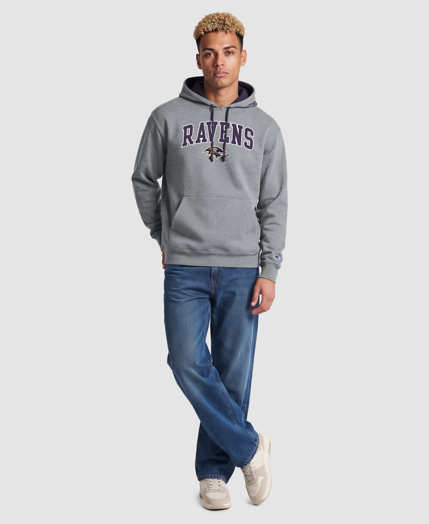 Мужское худи Champion Heather Gray/Purple Baltimore Ravens Contrast — фото 3