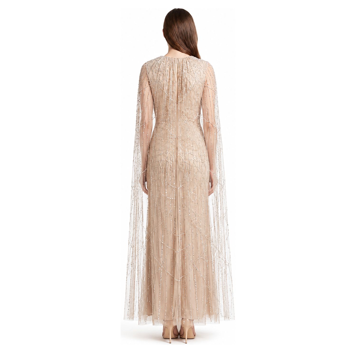 Women's Beaded High-Neck Cape Gown