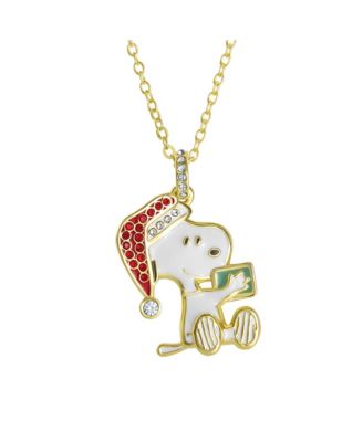 Snoopy Christmas Necklace for Women, Clear and Red Crystals, 16"+2"