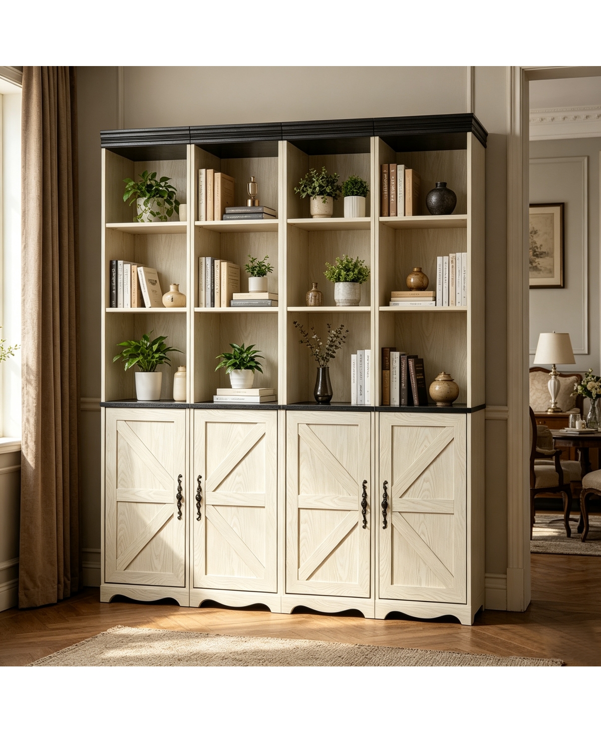 Streamdale Furniture 4-in-1 Combinable Wood Grain Storage Cabinet and Bookshelf - White