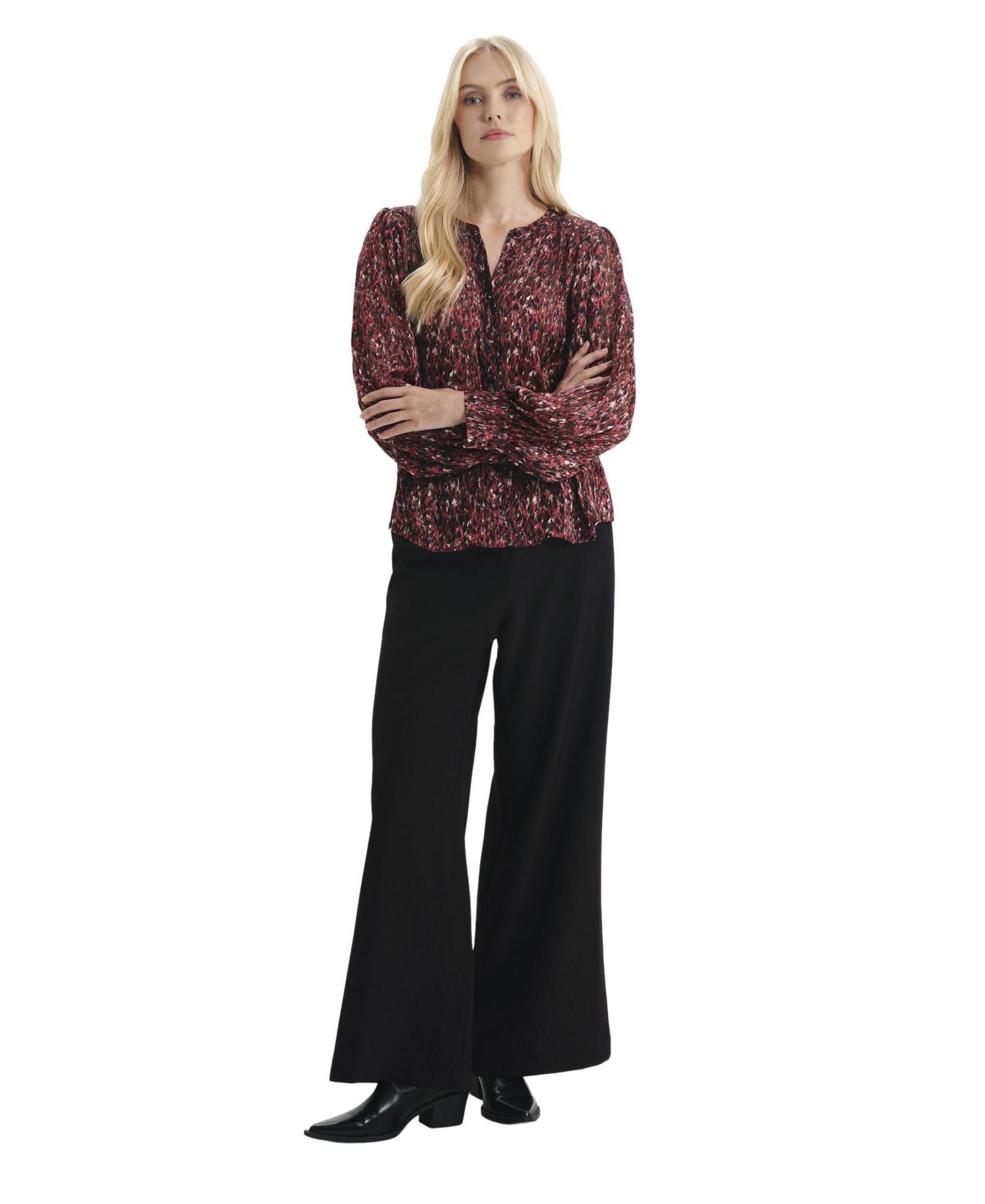 Women's Lia Printed Long-Sleeve Chiffon Blouse