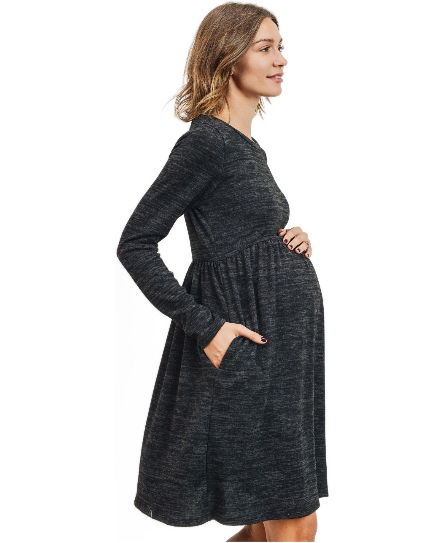 Maternity Long-Sleeve Empire-Waist Pocket Dress