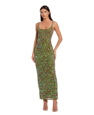 Women's Hand-Beaded Floral Midi Dress