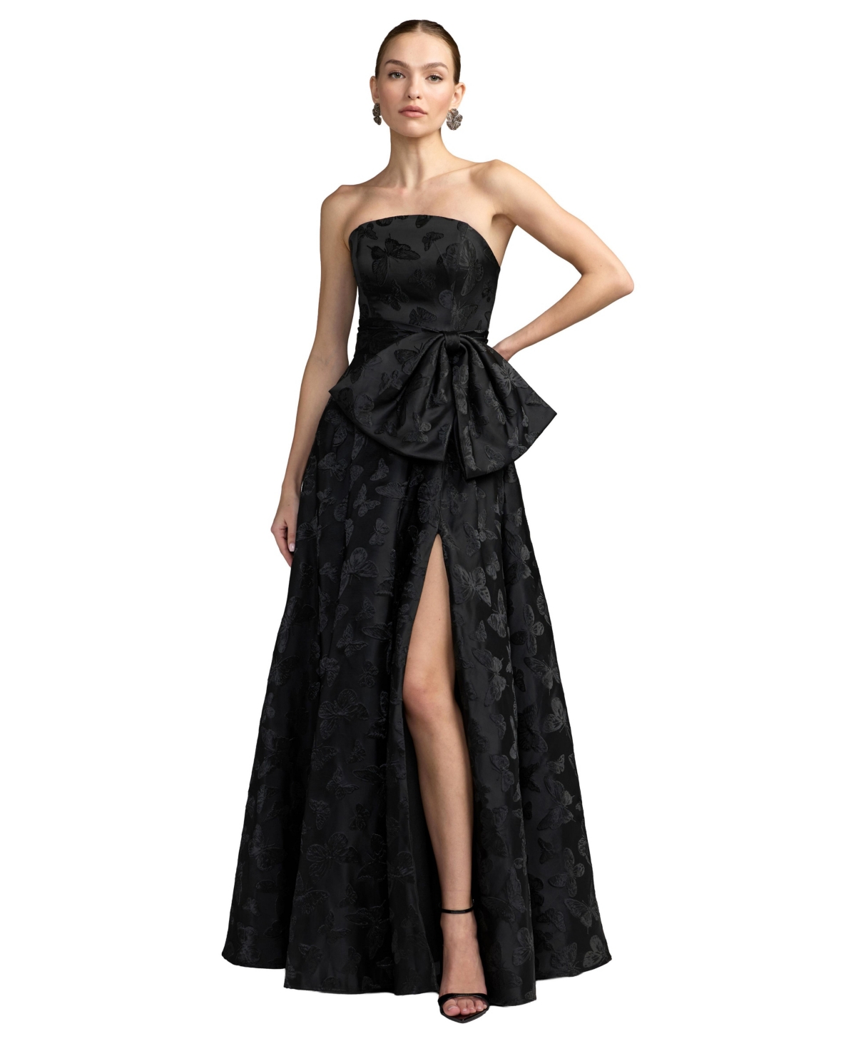 Mac Duggal - Black Strapless Brocade A-Line Gown With Bow - Black / US 14