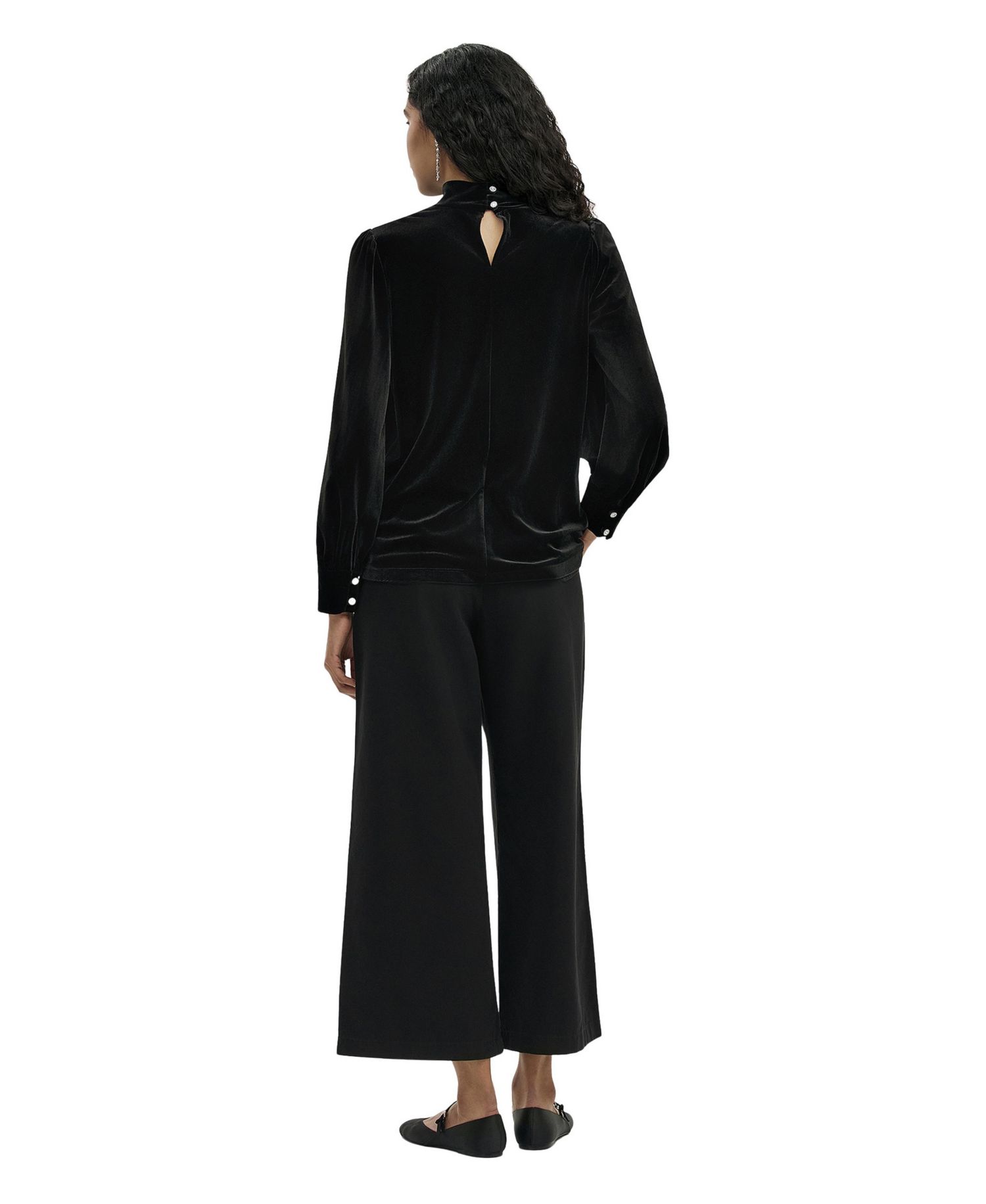 Women's Clementine Velvet Balloon-Sleeve High-Neck Blouse