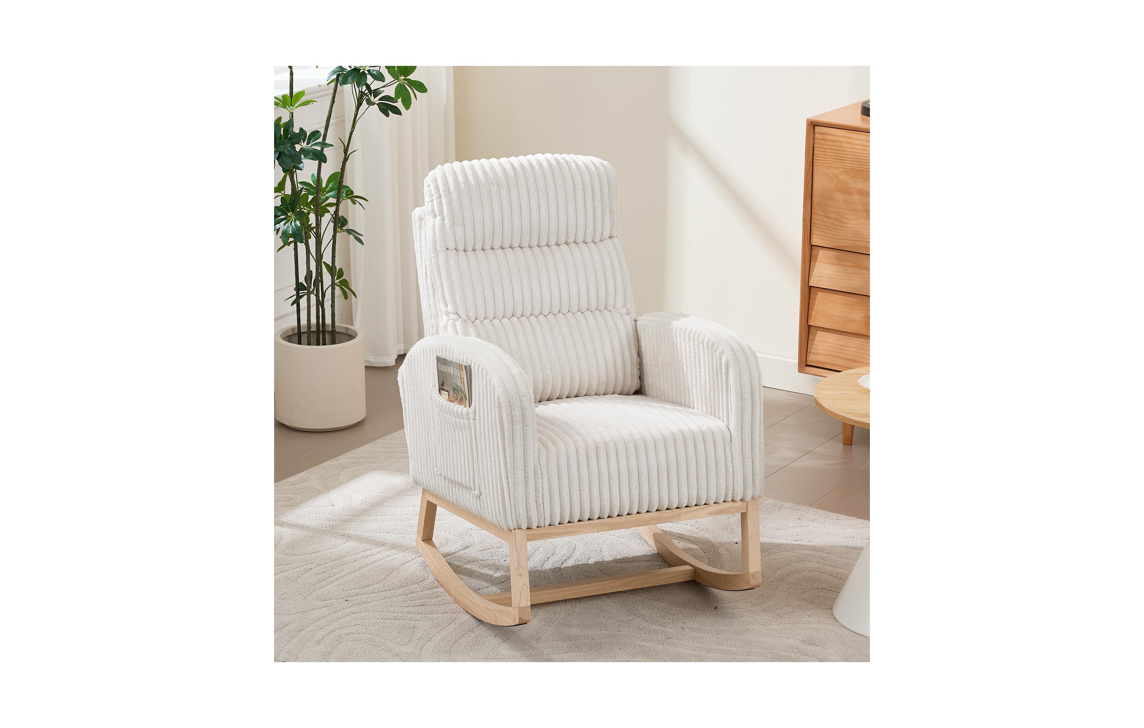 homfan Nursery Rocking Chair with High Backrest 33.5 Inch Corduroy Upholstered Wood Frame for Living Room Bedroom Reading Corner