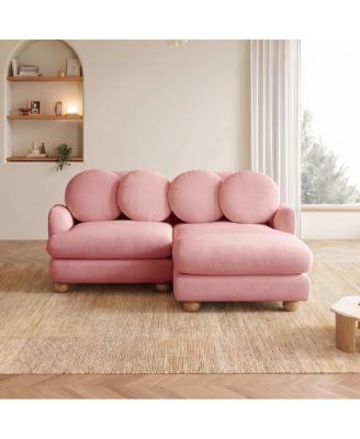 Loveseat Sofa, 2 Seater Comfy Chenille Deep Seat Couch with 4 Throw Pillows, Movable Ottoman Solid Wood Frame for Living Room, Bedroom