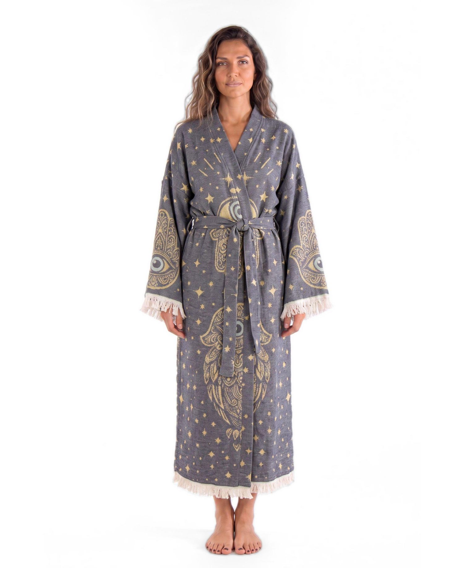 Women's Astrid Handwoven Jacquard V-Neck Long-Sleeve Beach Cover-Up Robe