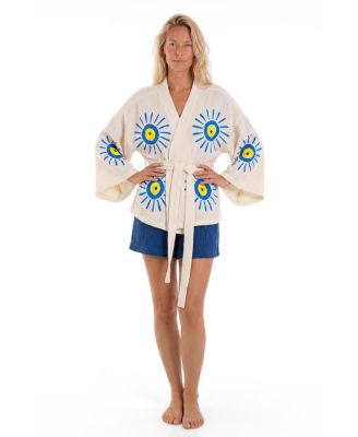 Women's Elia Printed Long-Sleeve V-Neck Robe and Shorts, 2-Piece Set