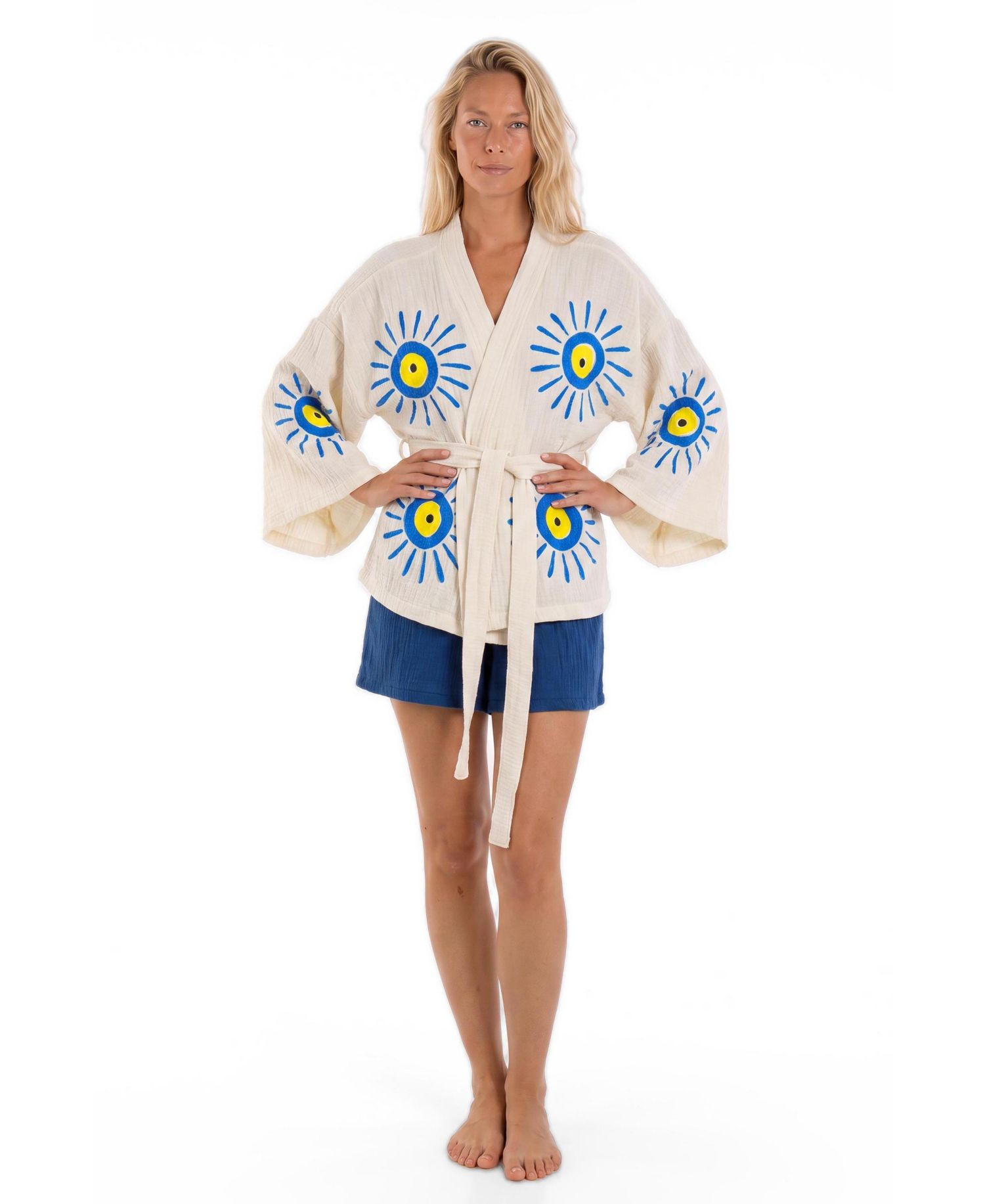 Women's Elia Printed Long-Sleeve V-Neck Robe and Shorts, 2-Piece Set