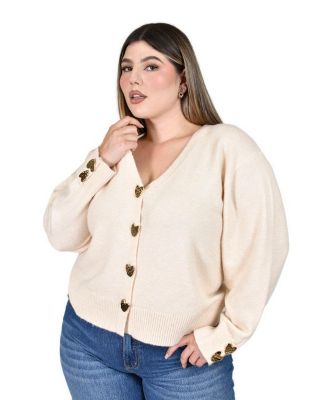Plus Size Button-Down V-Neck Stretch Cardigan
