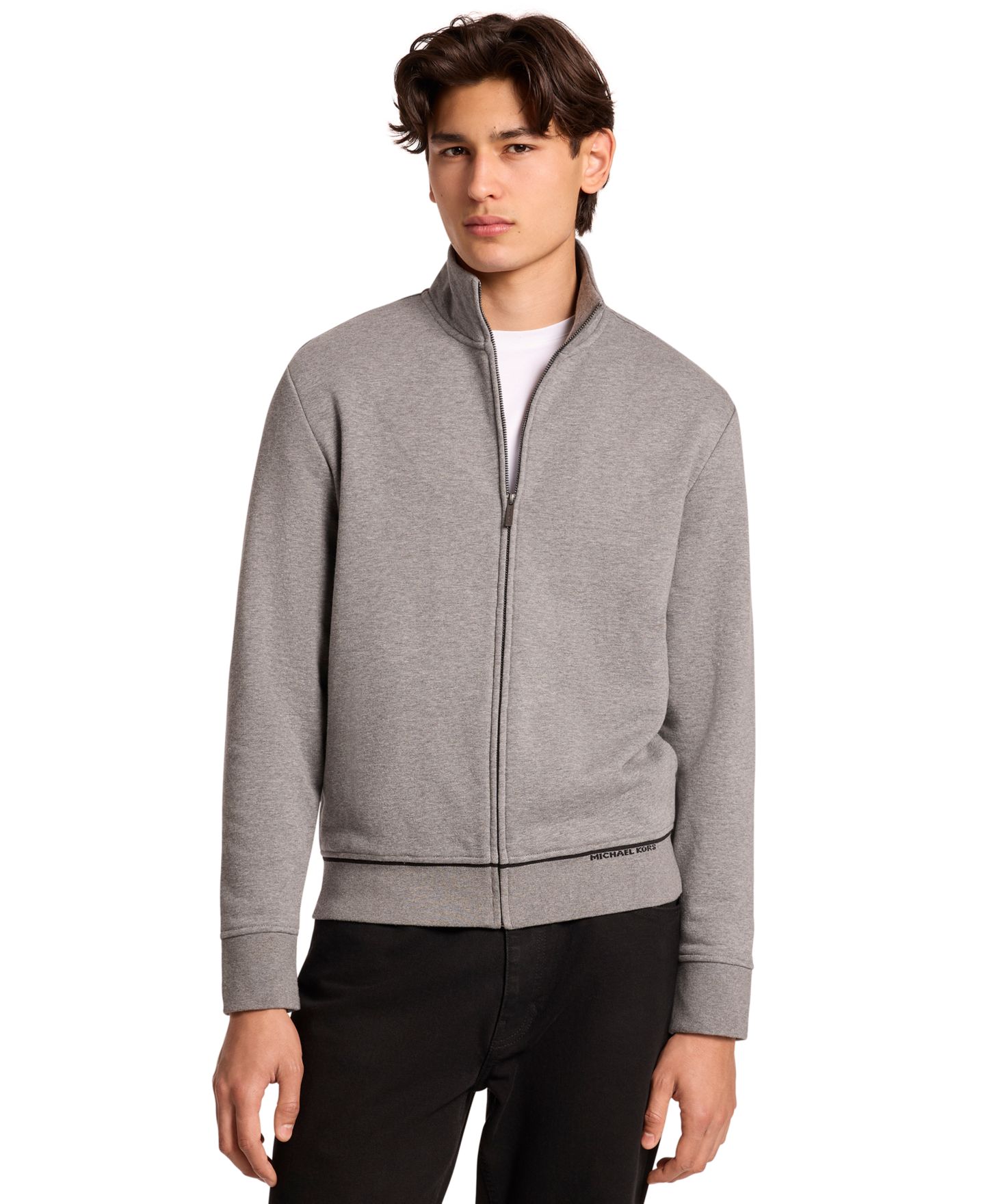 Мужская куртка Michael Kors Mock Neck Cotton-Blend Full-Zip, цвет: Пепельный меланжевый — фото 1