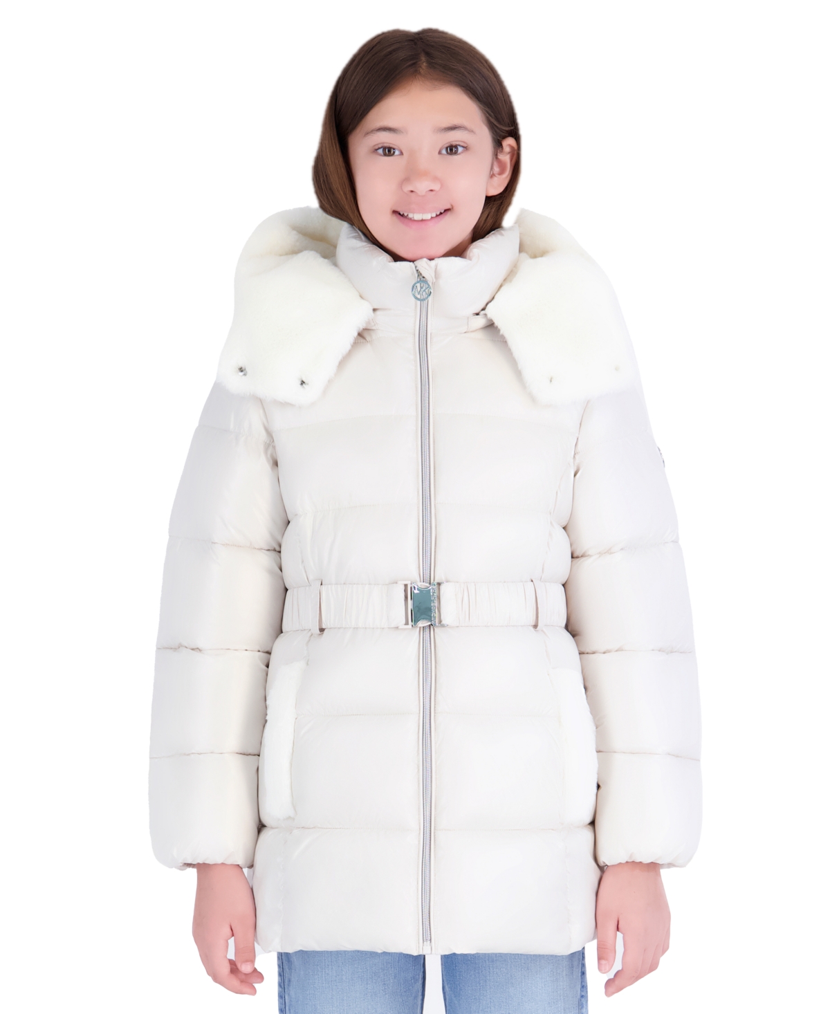Michael Kors Girls' 7-16 Heavyweight Belted Hooded Stadium Jacket
