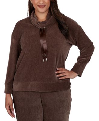 Plus Size Cowl Neck Ribbed-Knit Long-Sleeve Pullover