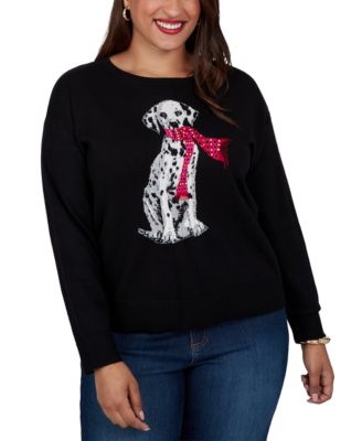 Plus Size Dalmatian Crewneck Long-Sleeve Sweater