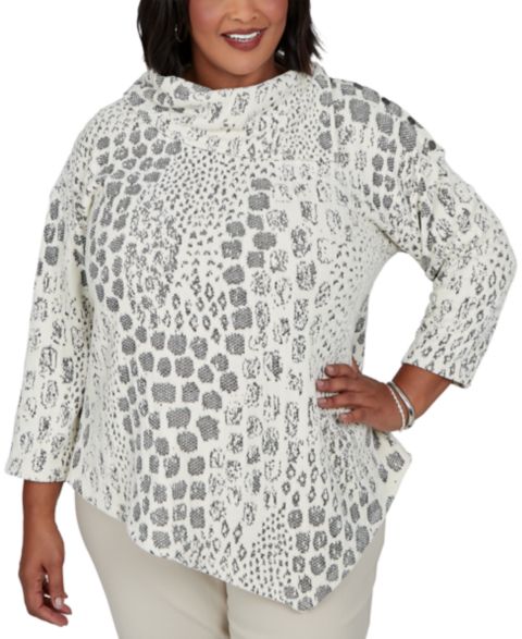 Женская блузка Ruby Rd. Plus Size 3/4-Sleeve Animal-Print Cowl-Neck, цвет: Слоновая кость