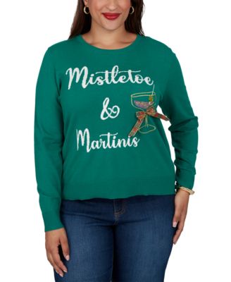 Plus Size Mistletoe Holiday Long-Sleeve Crewneck Sweater
