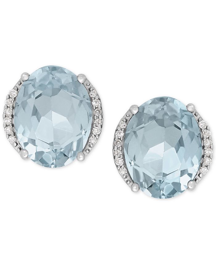 Macy's - Aquamarine (3 ct. t.w.) and Diamond Accent Stud Earrings in 14k White Gold