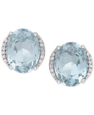 Macy's Aquamarine (3 ct. t.w.) and Diamond Accent Stud Earrings in 14k ...