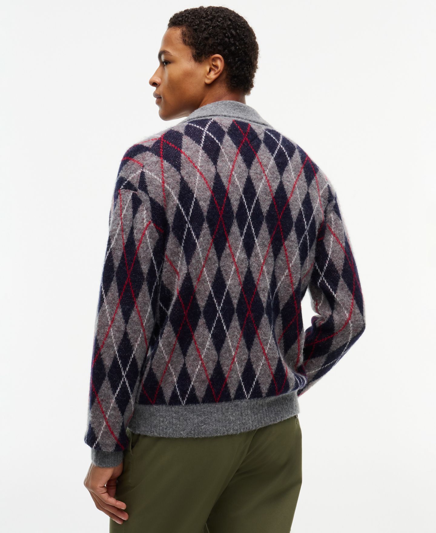 Мужской кардиган Tommy Hilfiger с воротником, аргайл, из смеси с альпакой, цвет: Средний серый меланжевый — фото 4