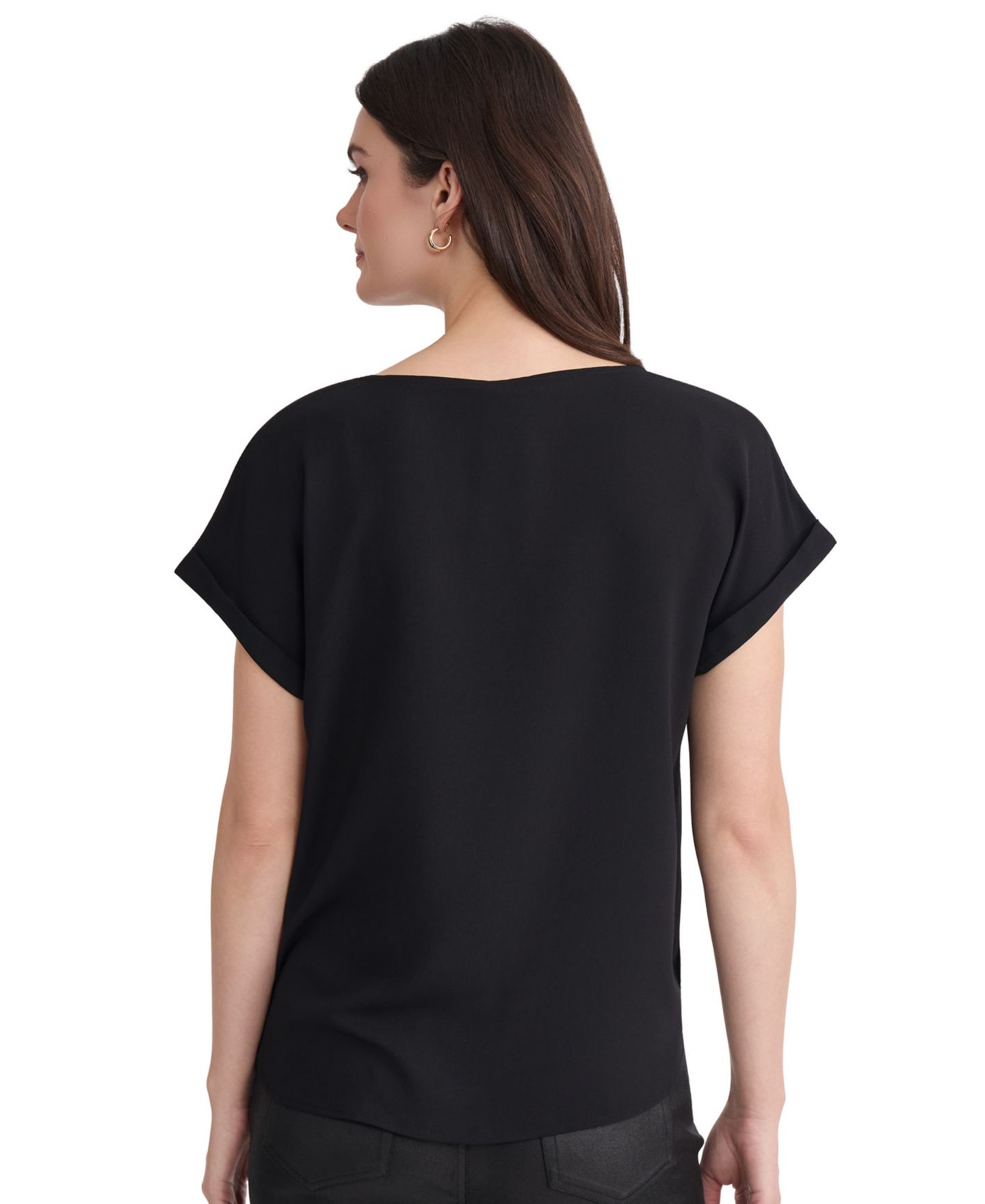 Женская блузка Jones New York Extend Roll Cuff Crew Neck Short-Sleeve, цвет: Чёрный — фото 4