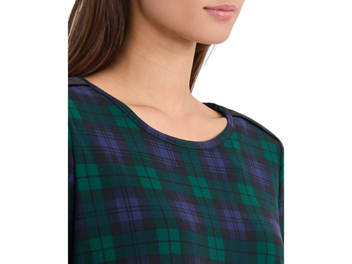 Женская блузка Jones New York Plaid 3/4-Sleeve Velvet, цвет: Тёмно-зелёный разноцветный — фото 3