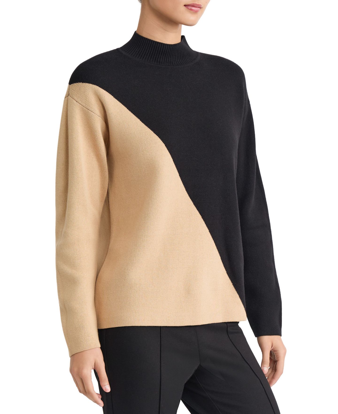 Женский свитер Jones New York Colorblock Mock Neck Long-Sleeve, цвет: Чёрный — фото 2