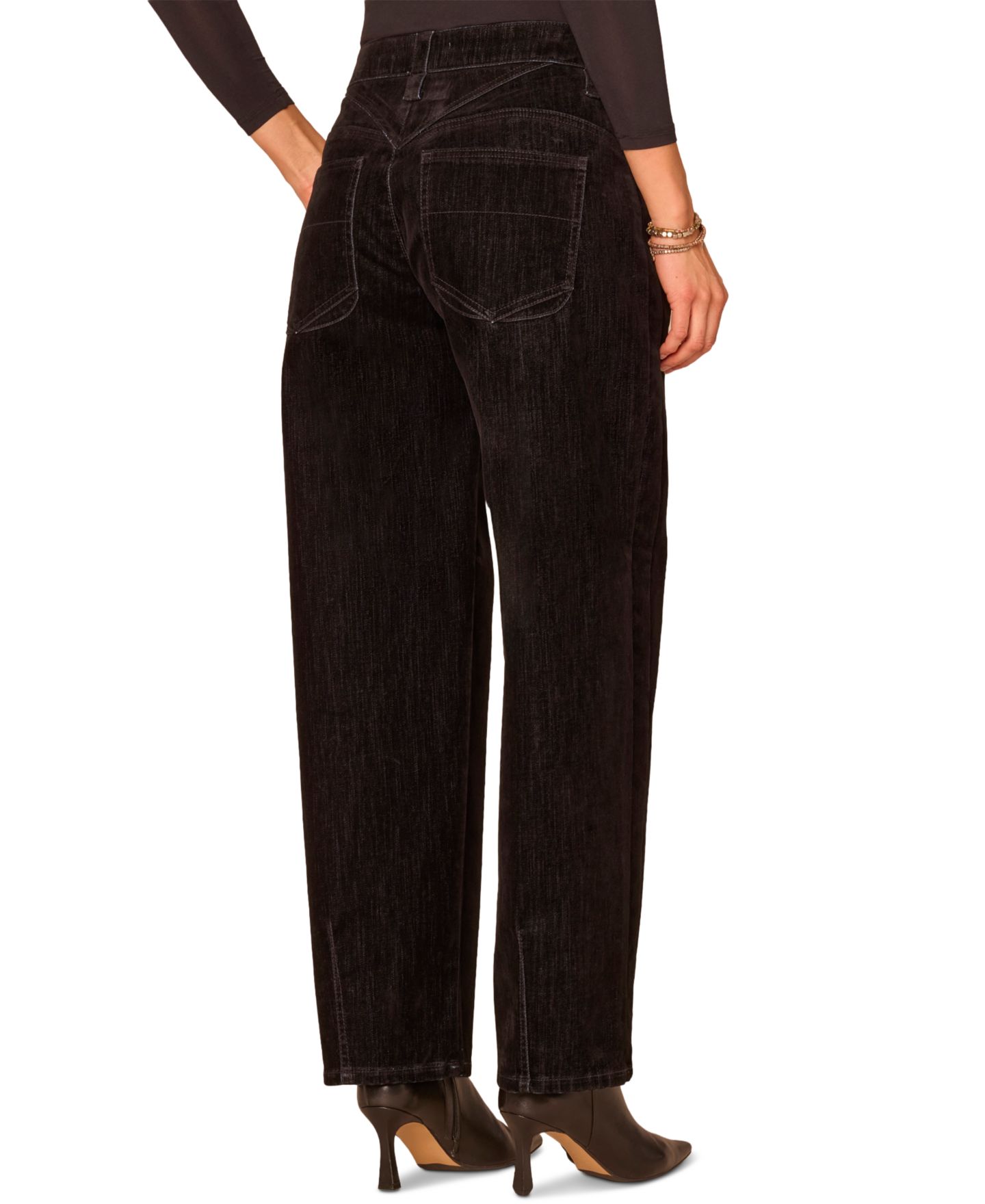 Женские брюки Democracy Petite Ab Solution High-Waist Corduroy Barrel, цвет: Чёрный — фото 3