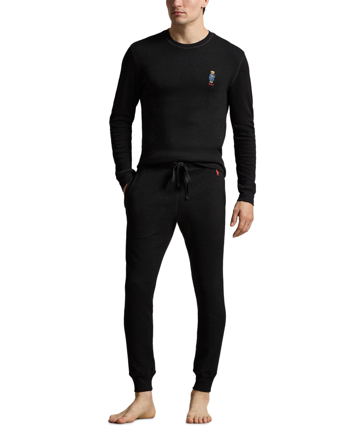 Men's Polo Bear Waffle-Knit Long-Sleeve Crewneck Top and Joggers, 2-Piece Set