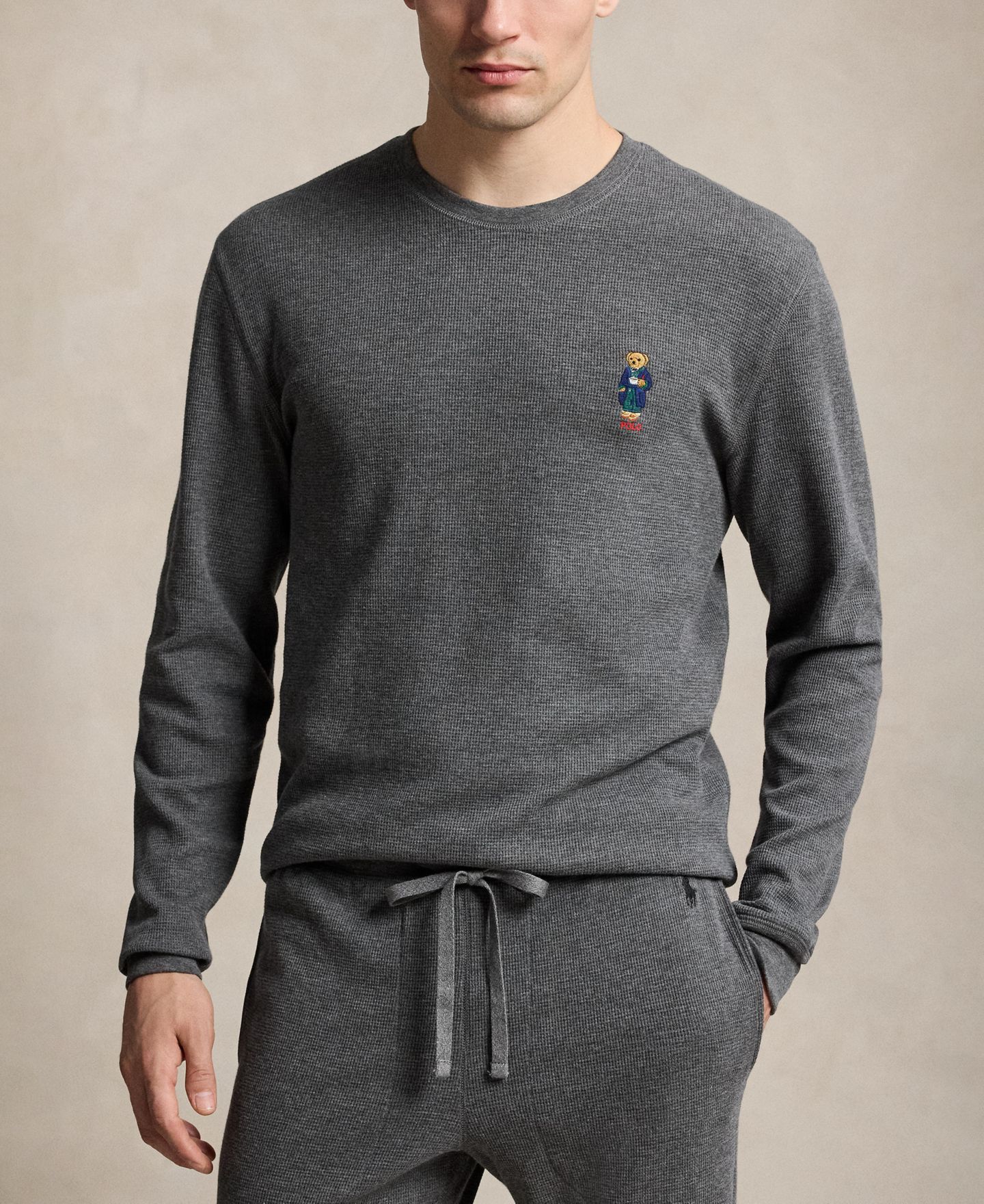 Пижамный комплект Bear для мужчин, вафельная ткань, 2 предмета — Polo Ralph Lauren, цвет: Угольный меланжевый — фото 2