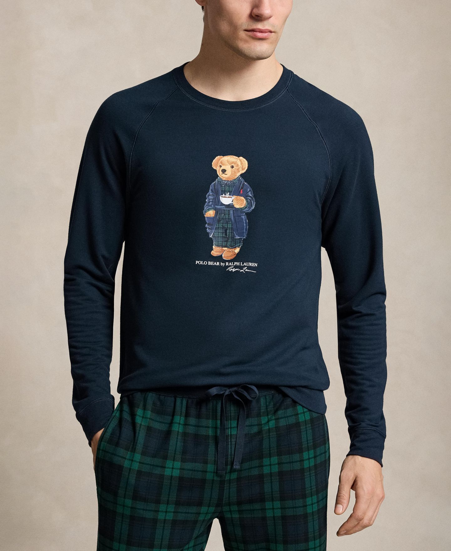 Пижамный комплект French для мужчин, махра, 2 предмета — Polo Ralph Lauren, цвет: Тёмно-синий / С принтом — фото 2