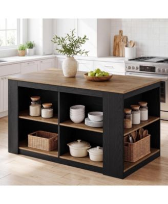 55-Inch Kitchen Island with Open Storage and Seating Space
