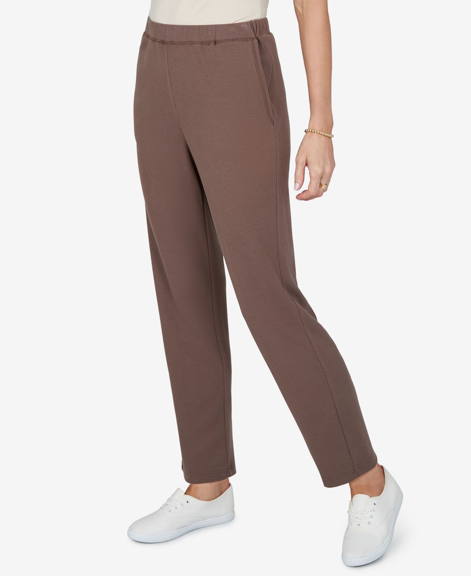 Petite Elastic-Waist Pull-On Straight Pants