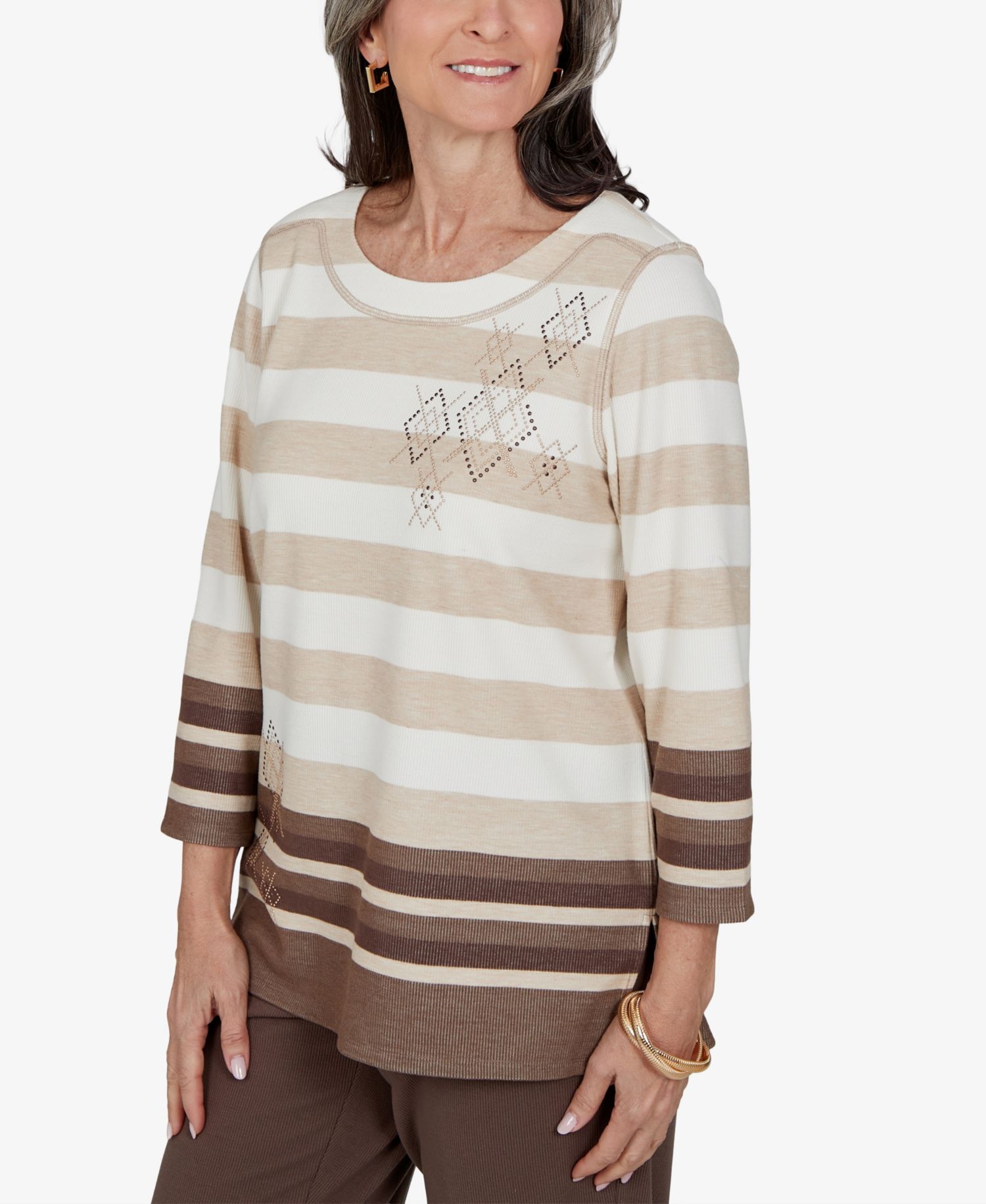 Petite Striped 3/4-Sleeve Top