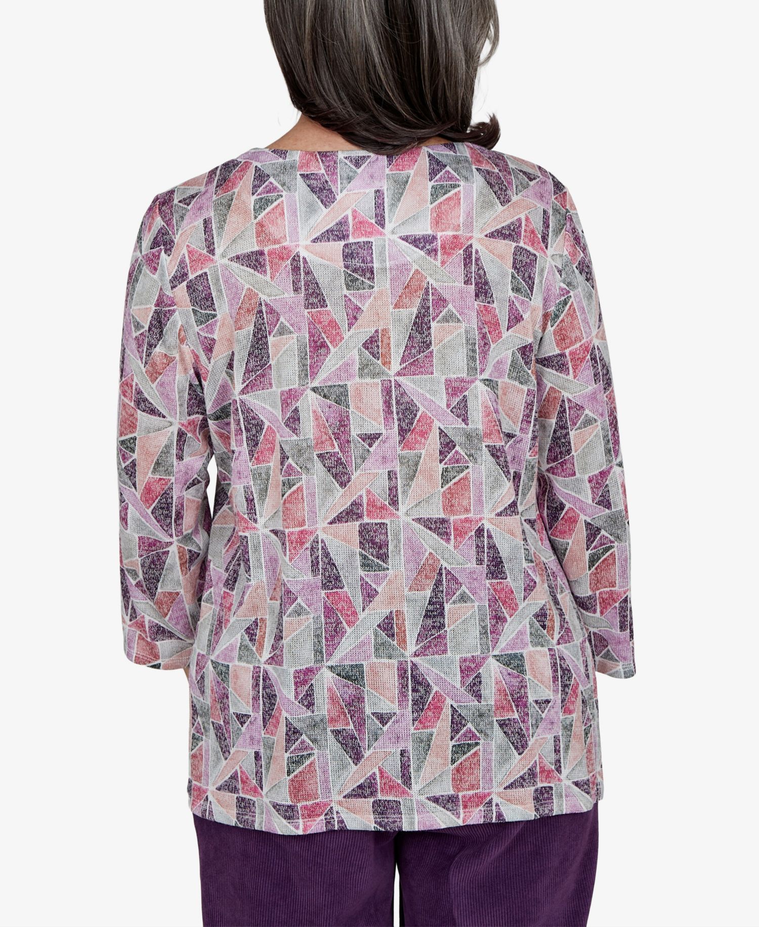 Petite Geometric 3/4-Sleeve Crew Neck Top