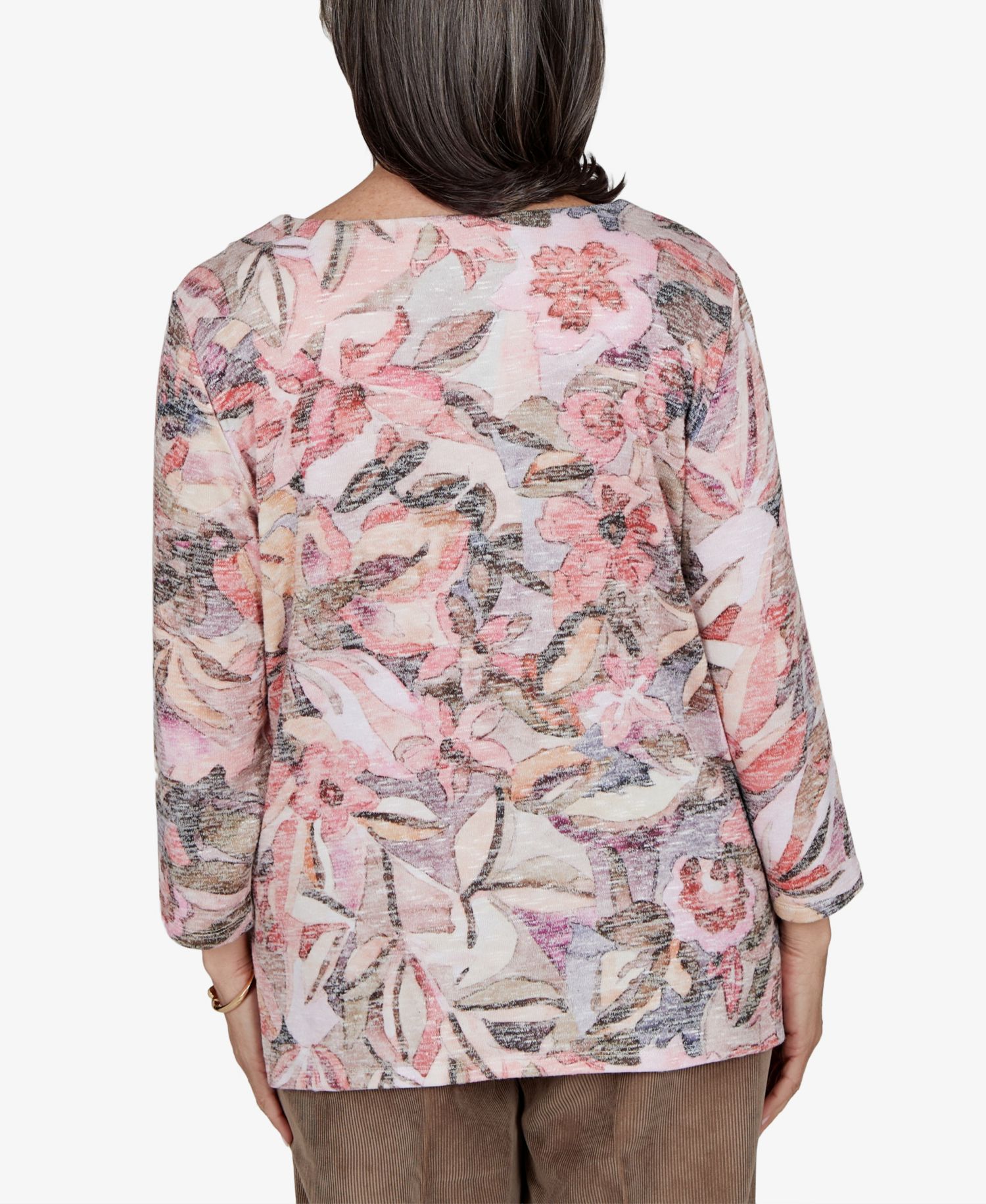 Petite Floral-Print 3/4-Sleeve Side-Slit Blouse