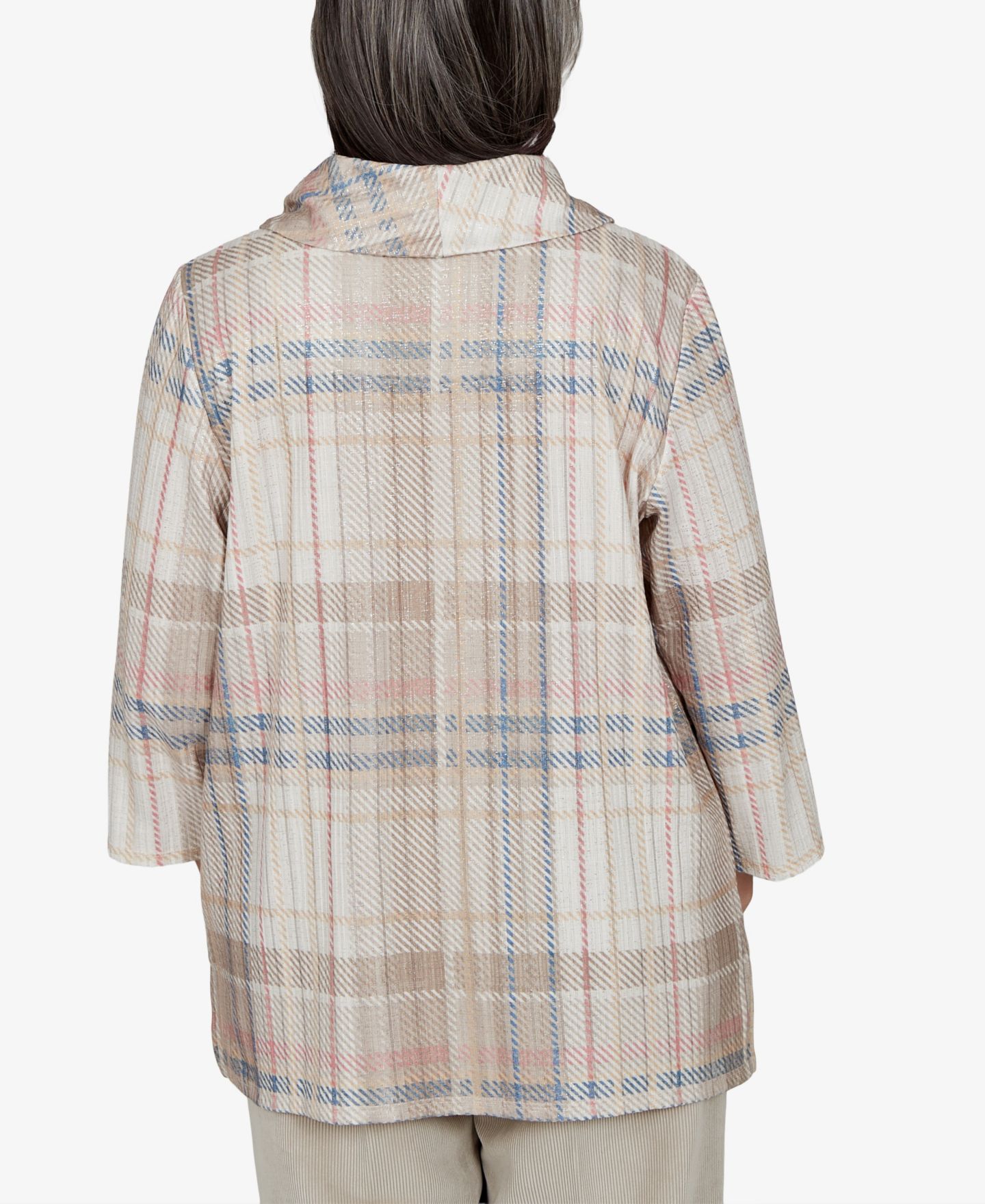 Женский топ Alfred Dunner Petite Plaid Cowl Neck 3/4-Sleeve Tunic Top, цвет: Рыжевато-коричневый разноцветный — фото 5