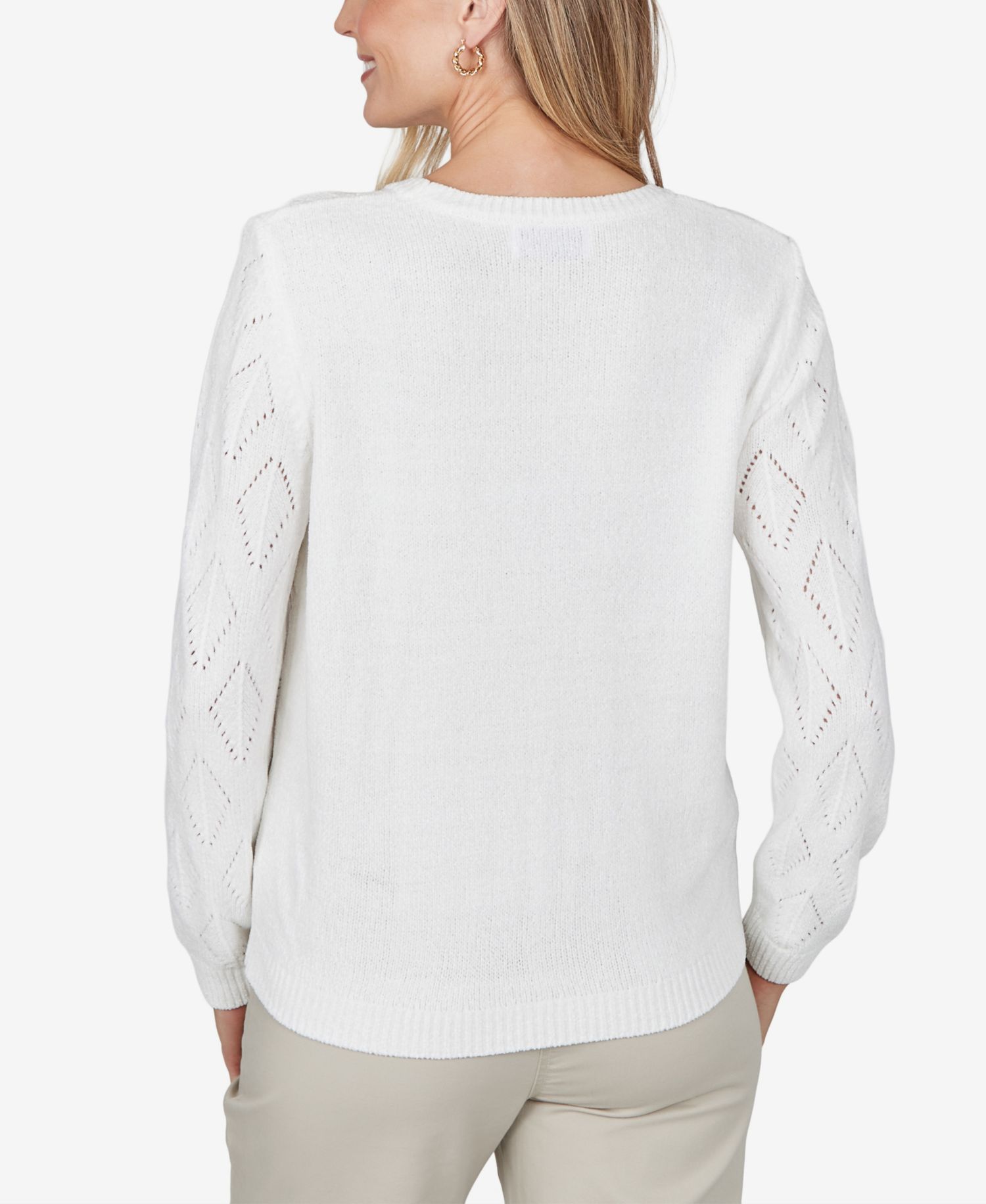 Petite Cable-Knit Floral-Embroidered Lightweight Sweater