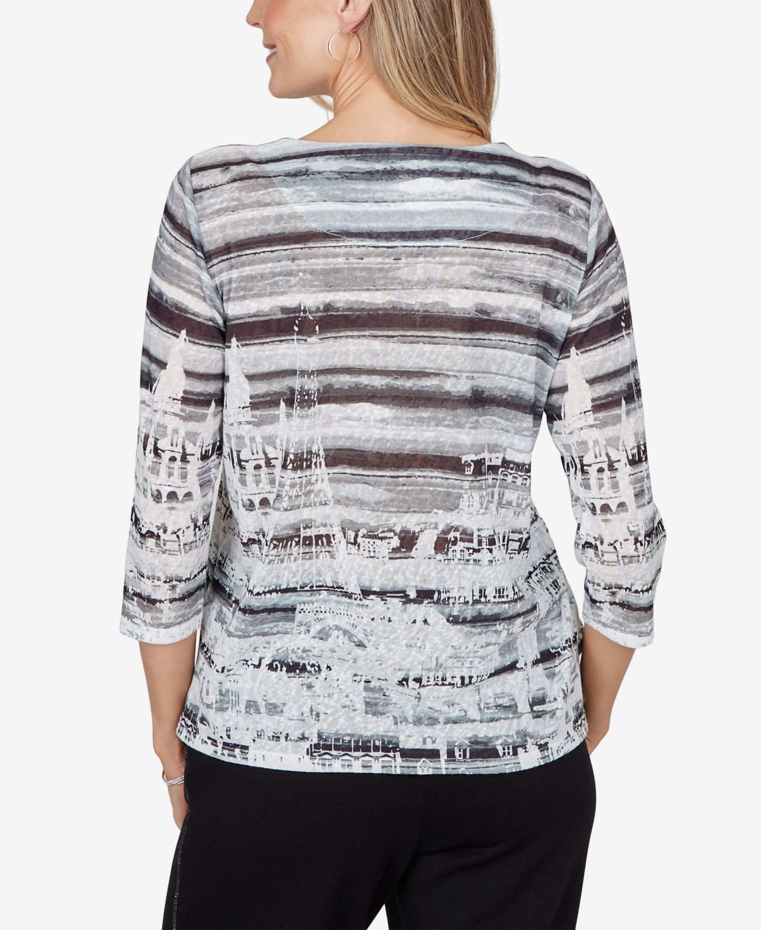 Petite 3/4-Sleeve Crewneck Side-Slit Blouse