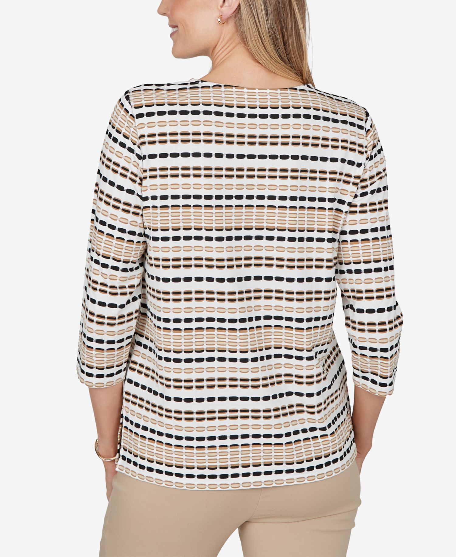 Petite 3/4-Sleeve Crewneck Stripe Blouse