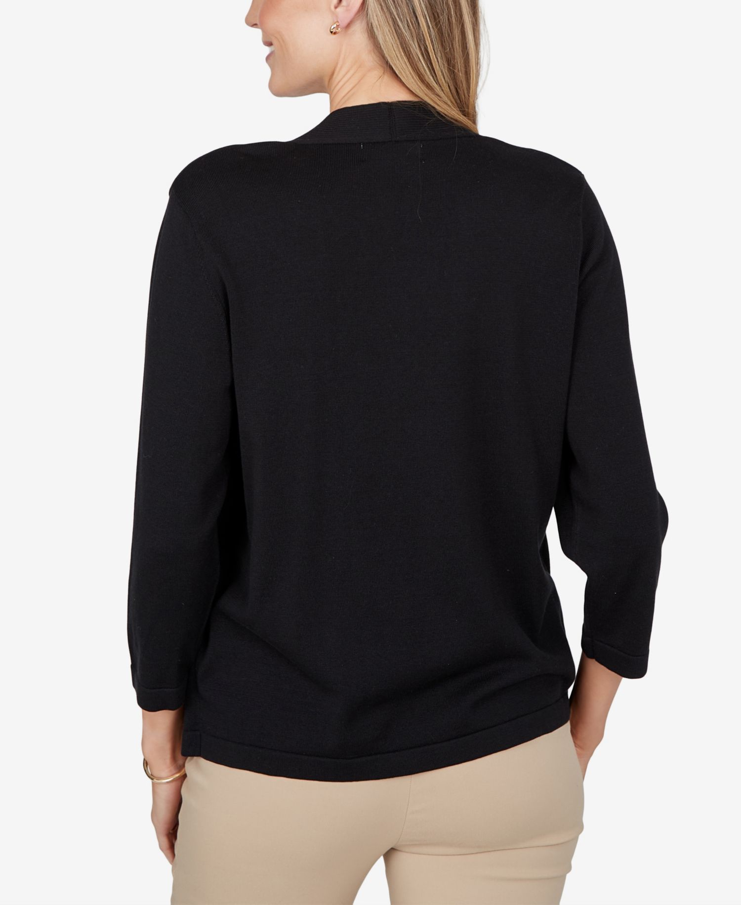 Petite Shawl-Collar Embellished 3/4-Sleeve Cardigan Sweater